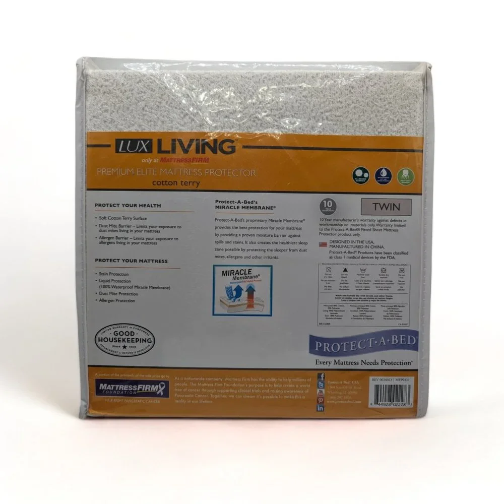 NEW Lux Living Premium Elite Twin Mattress Protector Cotton Terry Waterproof